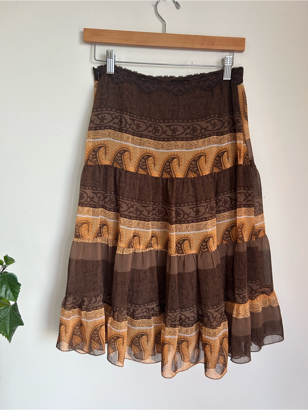 Bohemian Tiered Paisley Midi Skirt in Brown and Tan - Picture 4 of 5